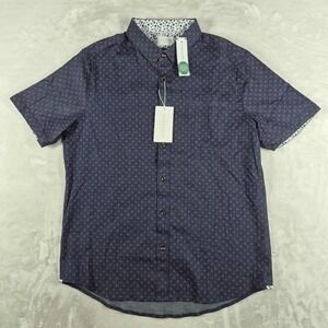 7 Diamonds Stretch Button Down Shirt Men's Large Blue Short Sleeve Casual NWT